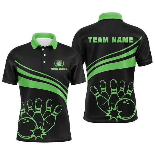 Personalisierte schwarze Bowling-Polo-Shirts für Herren, individuelle Herren-Bowlinghemden, Team-Bowlingtrikots | Grün Q6925 - Climcat