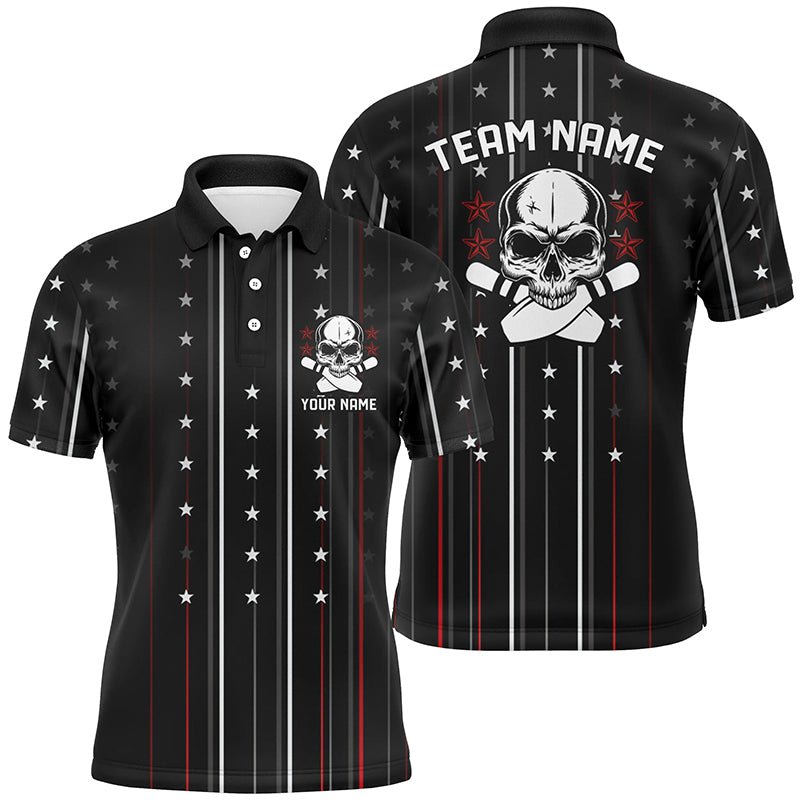 Personalisierte Skull Bowling Polo Shirts für Herren, Bowling Pin Individueller Teamname Bowler Trikots P5250 - Climcat