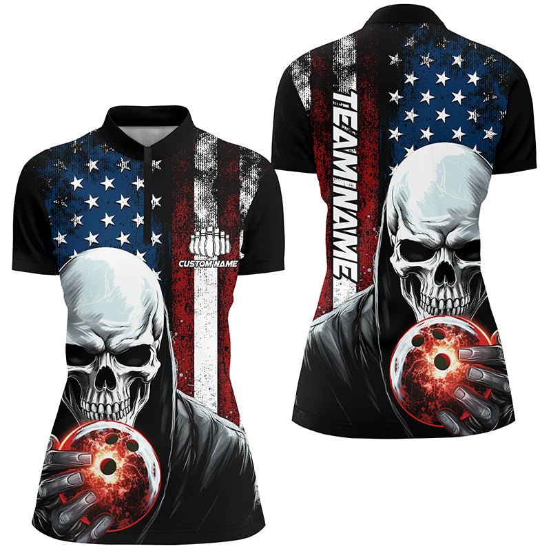 Personalisierte Skull Damen Bowling Team Trikot Bowling Shirt Amerikanisches Bowling Polo Shirt P5347 - Climcat