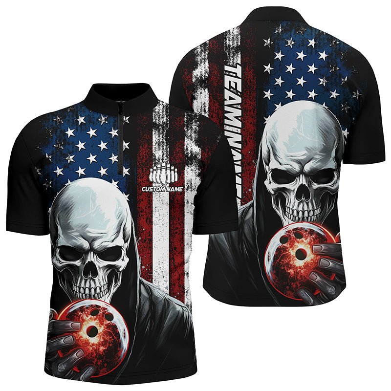 Personalisierte Skull Herren Bowling Team Trikot Bowling Shirt Amerikanisches Bowling Polo Shirt P5347 - Climcat