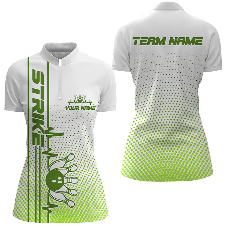 Personalisierte Strike Bowling-Shirts für Damen | Bowling Team Trikots | Hochwertige Materialien | Grünes Design | Individuelle Anpassungsoptionen P5505 - Climcat