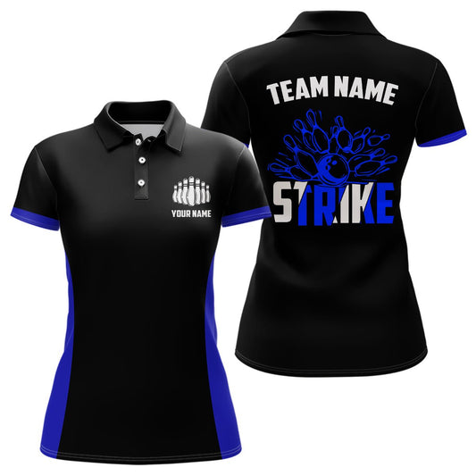 Personalisierte Strike Bowling Team Shirts Damen Bowling Shirts Bowling Liga Trikots | Blau P5513 - Climcat