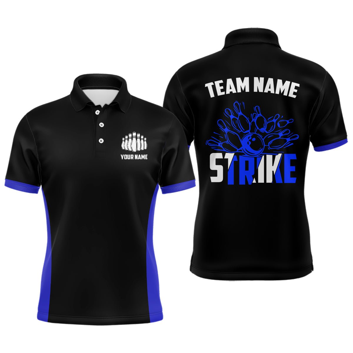 Personalisierte Strike Bowling Team Shirts Herren Bowling Shirts Bowling Liga Trikots | Blau P5513 - Climcat