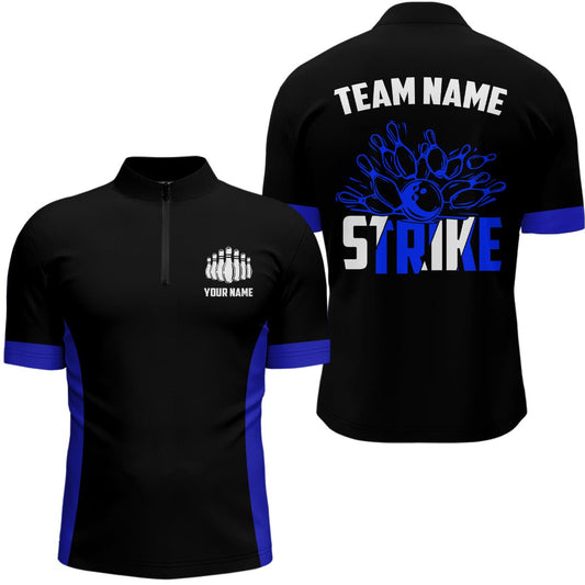 Personalisierte Strike Bowling Team Shirts Herren Bowling Shirts Bowling Liga Trikots | Blau P5513 - Climcat