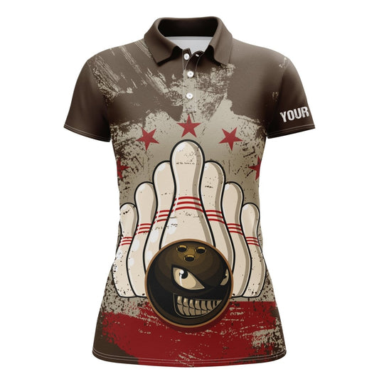 Personalisierte Vintage-Bowling-Shirts für Damen mit individuellem Namen - Retro-Bowling-Poloshirts für Frauen Q4580 - Climcat