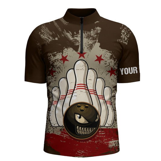 Personalisierte Vintage-Bowlinghemden für Herren mit individuellem Namen, Retro-Bowling-Quarter-Zip-Hemden, Team-Bowling Q4580 - Climcat
