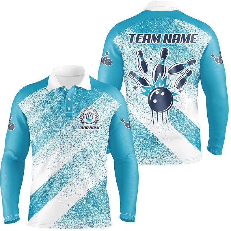Personalisierte Vintage Retro Bowling Polo Shirts für Herren | Maßgeschneiderte Bowling Team Liga Trikots | Blau Q6904 - Climcat