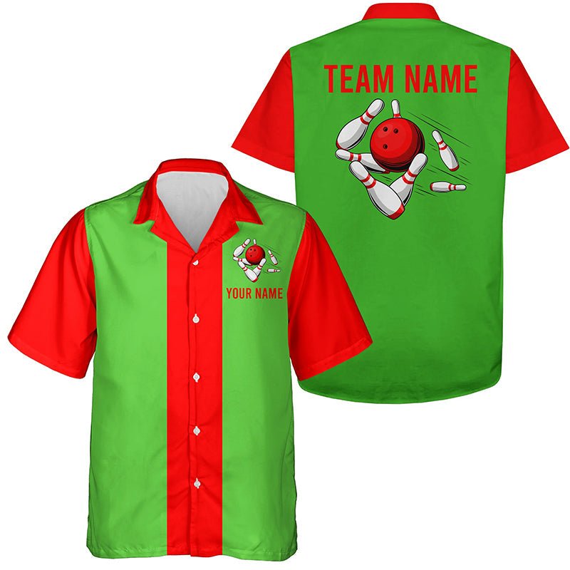 Personalisierte Weihnachts-Bowling-Hawaiihemden in Rot und Grün - Vintage-Teamhemden mit individueller Gestaltung - Q6882 - Climcat