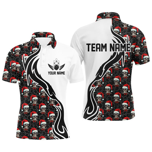 Personalisierte Weihnachts Herren Bowling Polo Shirts - Skull Team Bowling Trikots - Weihnachtsgeschenke für Bowler P5376 - Climcat