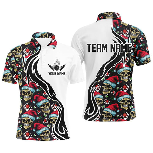 Personalisierte Weihnachts Herren Bowling Polo Shirts - Skull Team Bowling Trikots - Weihnachtsgeschenke für Bowler P5377 - Climcat