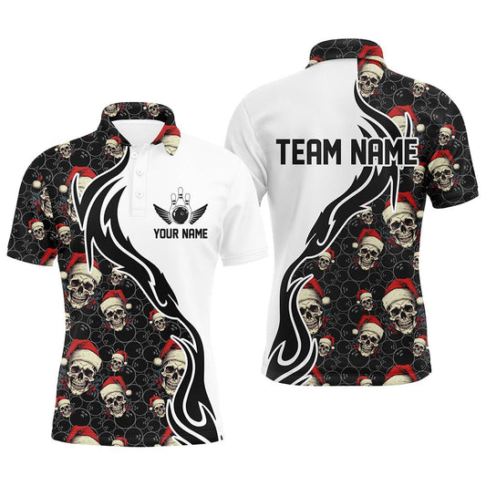 Personalisierte Weihnachts Herren Bowling Polo Shirts - Skull Team Bowling Trikots - Weihnachtsgeschenke für Bowler P5378 - Climcat