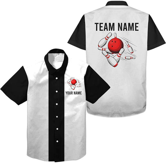 Personalisierte Weiße und Schwarze Retro-Bowling-Hawaiihemden - Maßgeschneiderte Vintage-Team-Hemden mit Knopfleiste Q7001 - Climcat