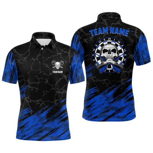 Personalisiertes 3D All Over Print Herren Skull Darts Polo Shirt in Marineblau und Schwarz, Dart Trikots für Herren V13 - Climcat