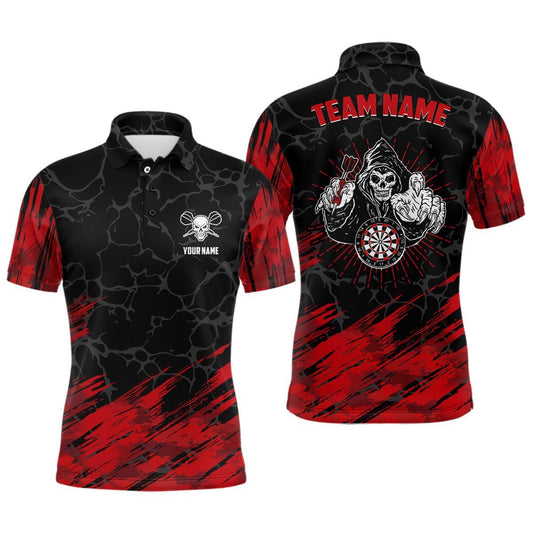 Personalisiertes 3D All Over Print Herren Skull Darts Polo Shirt Rot Schwarz Dart Trikots für Männer B737 - Climcat