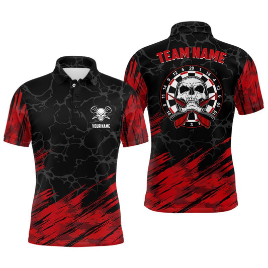 Personalisiertes 3D All Over Print Skull Herren Darts Polo Shirt Rot Schwarz Dart Trikots für Männer H6162 - Climcat