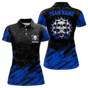 Personalisiertes 3D All Over Print Totenkopf Darts Polo Shirt in Marineblau und Schwarz, Dart Trikots für Frauen LDT0645 H295 - Climcat