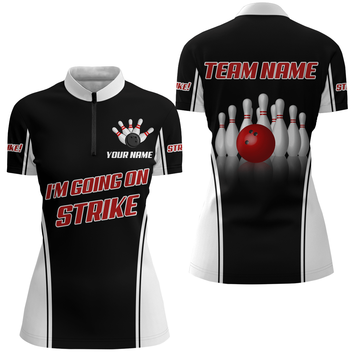 Personalisiertes 3D Bowling Shirt für Damen | Individuelles Bowling Trikot | Bowling Team Liga Viertel-Zip Shirt Z109 - Climcat