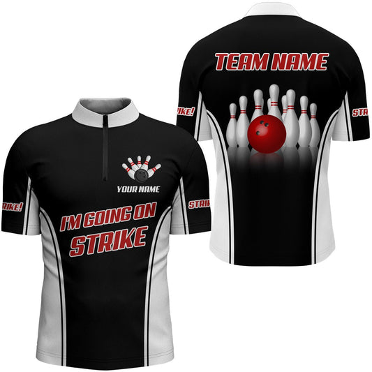 Personalisiertes 3D Bowling Shirt für Herren | Individuelles Bowling Trikot | Bowling Team Liga | Viertel-Reißverschluss Shirt Z109 - Climcat