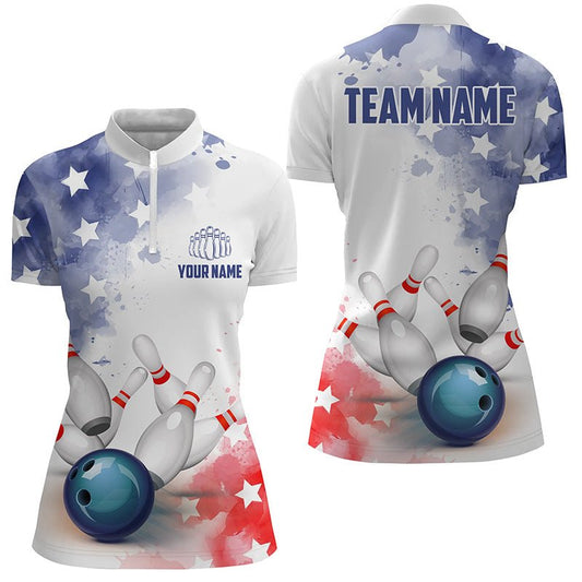 Personalisiertes 3D Damen Bowling Team Trikot Bowling Shirt Amerikanisches Bowling Polo Shirt P5340 - Climcat