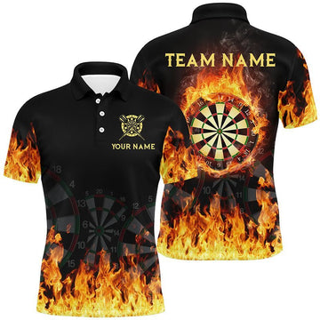 Personalisiertes 3D Feuerflammen Darts Polo Shirt, individuell anpassbares cooles Darts Team Trikot für Herren B245 - Climcat