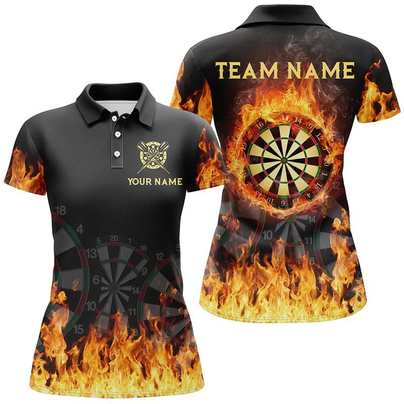 Personalisiertes 3D Feuerflammen-Darts-Polo-Shirt, individuell anpassbares cooles Darts-Teamtrikot für Frauen K481 - Climcat