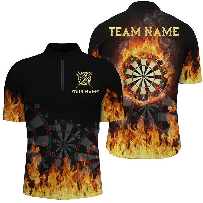 Personalisiertes 3D Feuerflammen-Darts-Quarter-Zip-Shirt, individuell anpassbares cooles Darts-Team-Trikot für Herren A560 - Climcat