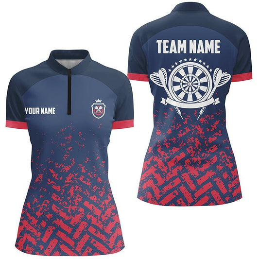 Personalisiertes Blau Rot Darts 1/4 Zip Shirt, individuell anpassbare Dart-Team-Shirts für Frauen, Dart-Trikot G815 - Climcat