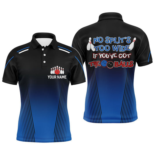 Personalisiertes Blaues Bowling-Shirt für Herren, Lustiges Bowling-Polo mit Namen, Kein Split ist zu weit, Bowling-Geschenke B158 - Climcat