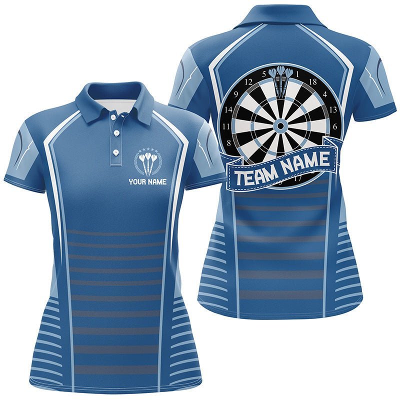 Personalisiertes blaues Damen-Polo-Shirt mit Darts, individuell anpassbares Darts-Shirt für Frauen, Dart-Trikots F499 - Climcat