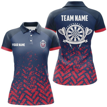 Personalisiertes blaues rotes Dart Polo Shirt, individuell anpassbare Dart Team Shirts für Frauen, Dart Trikot Z471 - Climcat