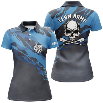 Personalisiertes blaues Totenkopf-Darts Damen Polo Shirt, individuell anpassbares Darts Shirt für Frauen, Dart Trikots A758 - Climcat