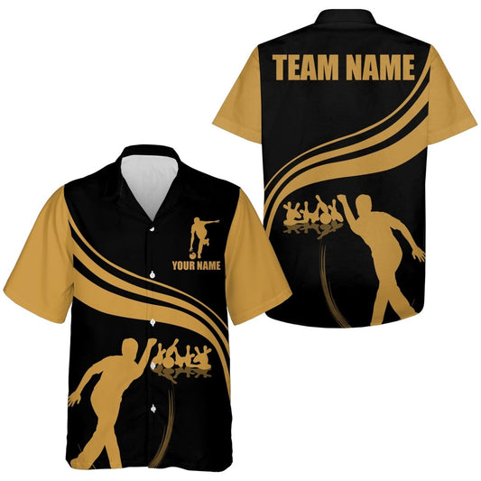 Personalisiertes Bowling-Hemd Schwarz und Gold Bowlers Individuelles Team Kurzarmtrikot B13 - Climcat