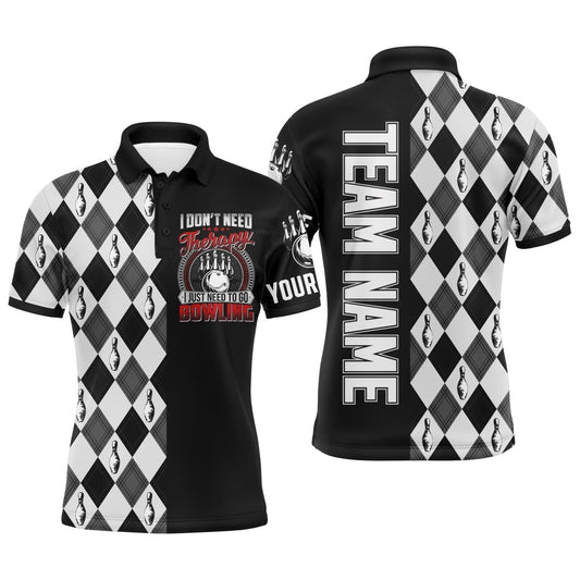 Personalisiertes Bowling Herren Polo Shirt Schwarz & Weiß Argyle Bowlers Individuelles Team Kurzarm Trikot B17 - Climcat