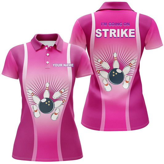 Personalisiertes Bowling Polo Shirt für Damen in Pink - Individuelles Kurzarm-Trikot für Bowlerinnen - B105 - Climcat