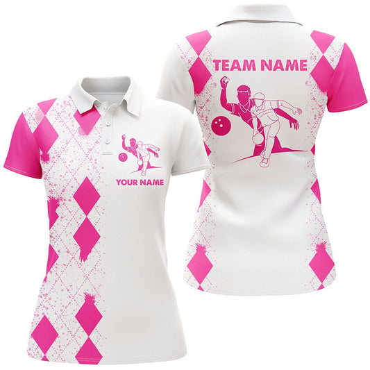 Personalisiertes Bowling Polo Shirt für Damen - Pink - Individuelles Team Kurzarm Trikot B106 - Climcat