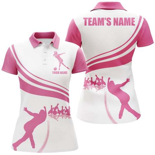 Personalisiertes Bowling Polo Shirt für Damen - Pink - Kurzarm - Individuelles Team Trikot B104 - Climcat