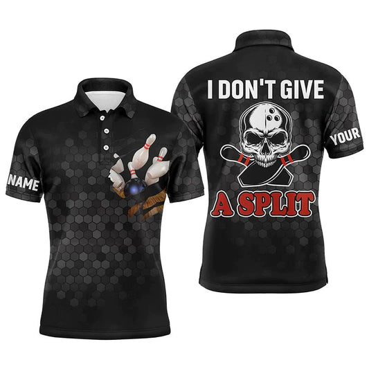 Personalisiertes Bowling Polo Shirt für Herren, cooles Bowling Trikot mit Totenkopf-Design - "I Don't Give A Split" B36 - Climcat