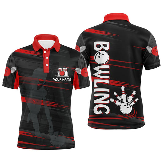 Personalisiertes Bowling-Polo-Shirt für Herren in Rot und Schwarz - Individuelles Bowling-Shirt für Teams - Maßgeschneiderte Bowling-Trikots D07 - Climcat