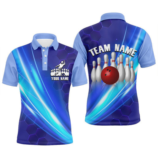 Personalisiertes Bowling Polo Shirt für Herren - Individuelles Bowling Trikot in Marineblau D39 - Climcat