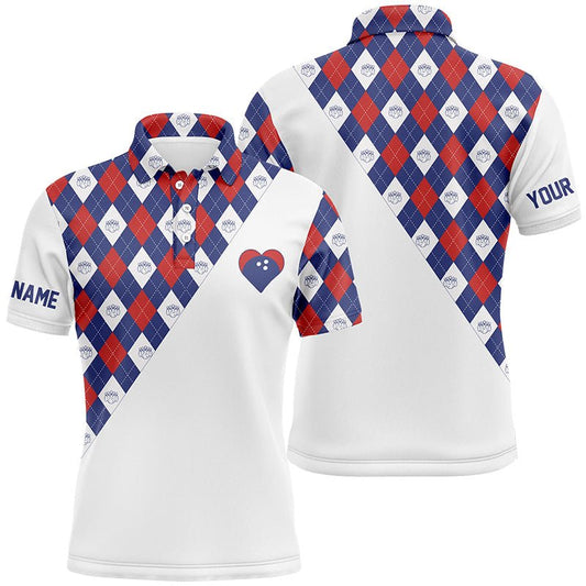 Personalisiertes Bowling-Polo-Shirt für Herren mit rot-weiß-blauem Argyle-Muster, individuelles Bowling-Herztrikot Q6710 - Climcat