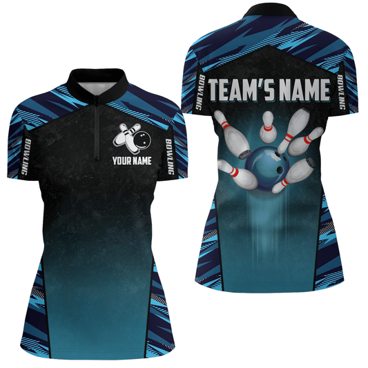 Personalisiertes Bowling-Shirt für Damen | Bowling Trikot für Bowling Team Liga | Viertel-Reißverschluss Shirt Z115 - Climcat