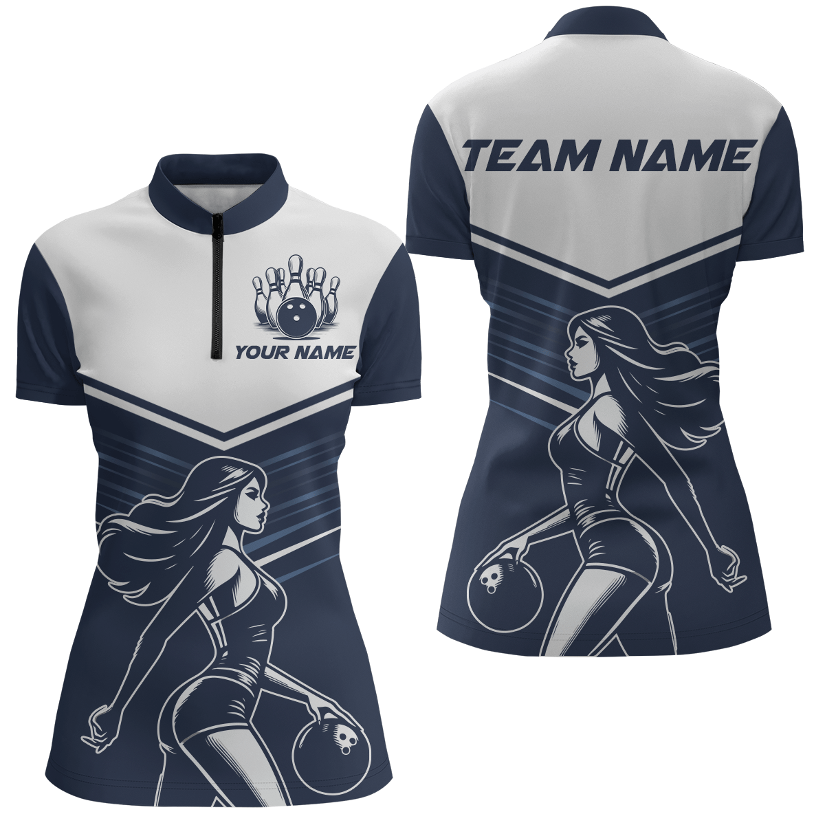 Personalisiertes Bowling-Shirt für Damen | Bowling Trikot für Bowling Team Liga | Viertel-Reißverschluss Shirt Z205 - Climcat