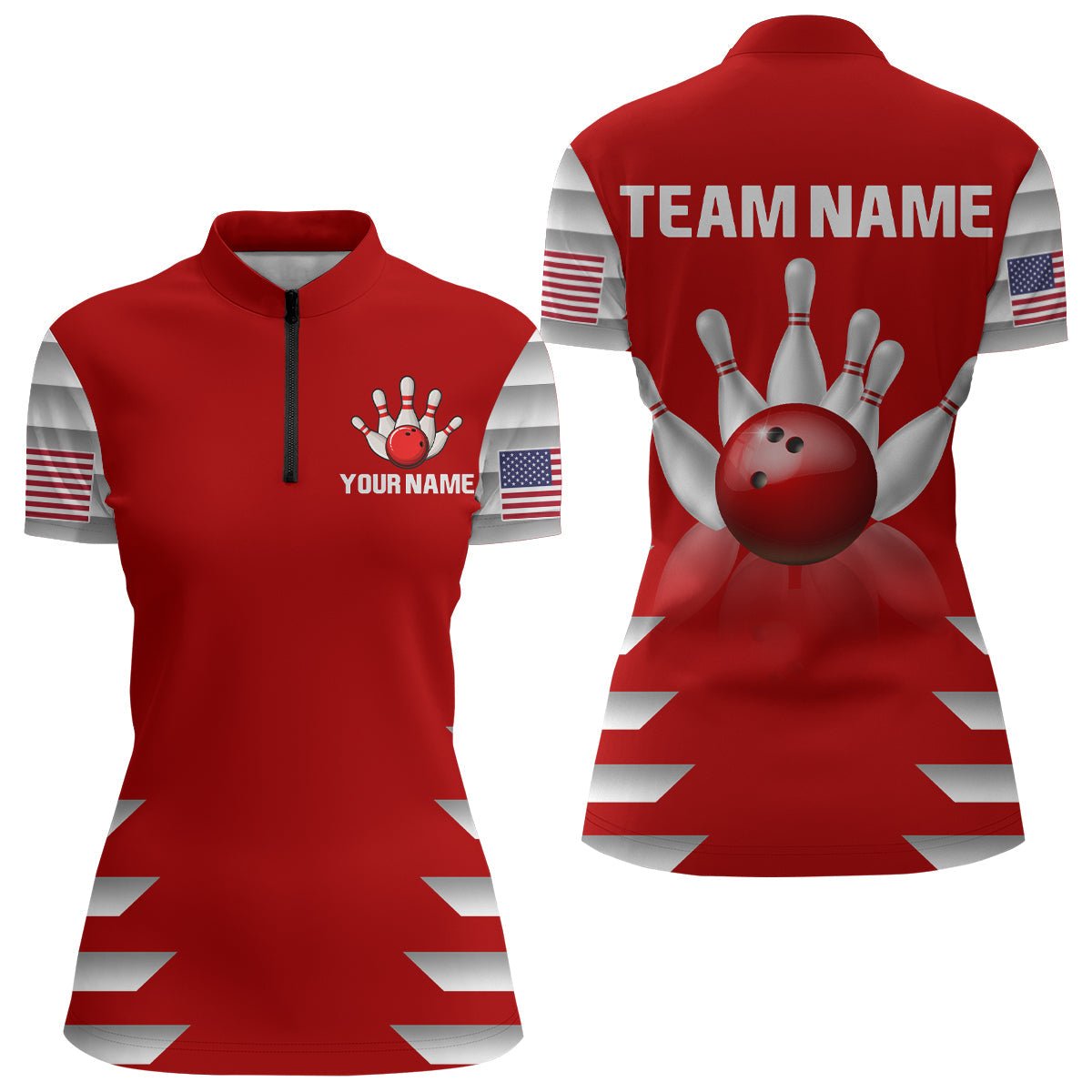 Personalisiertes Bowling-Shirt für Damen | Bowling Trikot für Bowling Team Liga | Viertel-Reißverschluss Shirt Z210 - Climcat