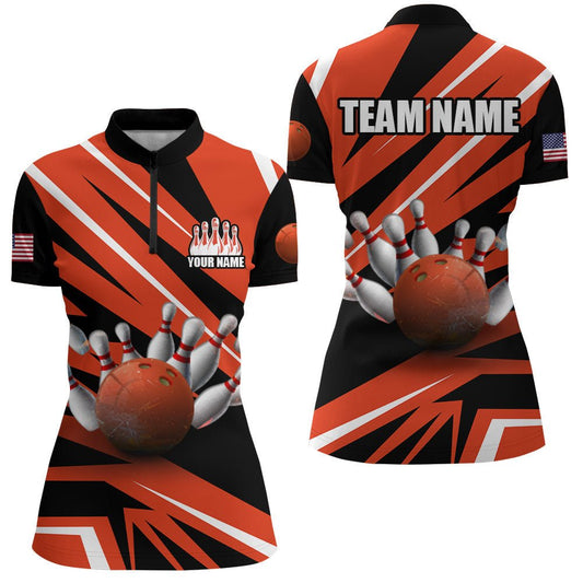 Personalisiertes Bowling-Shirt für Damen - Bowling Trikot für Bowling Team Liga - Viertelreißverschluss Shirt Z39 - Climcat