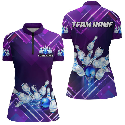 Personalisiertes Bowling-Shirt für Damen | Bowling Trikot für Bowling Team Liga | Viertelreißverschluss Shirt Z99-3 - Climcat