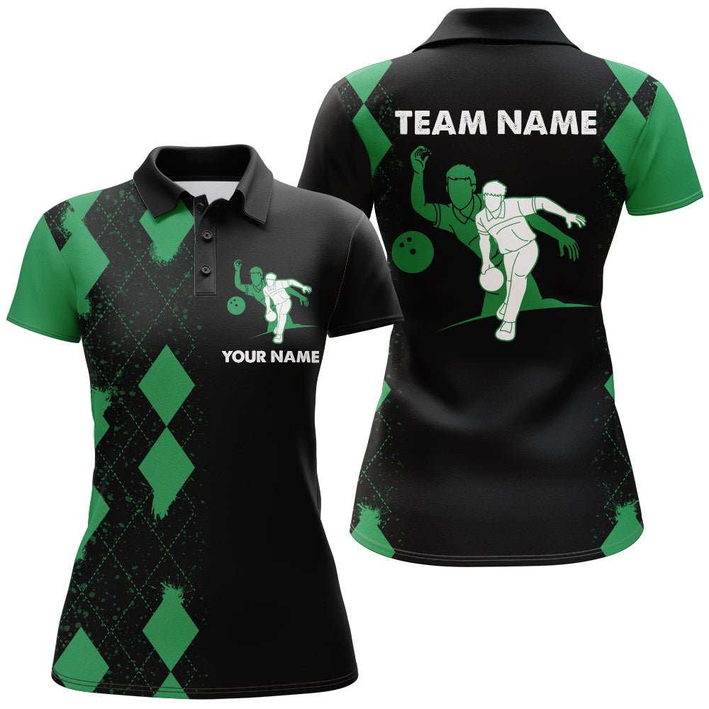 Personalisiertes Bowling-Shirt für Damen, individueller Name, grün-schwarzes Polo-Team-Shirt, Bowling Girl B162 - Climcat