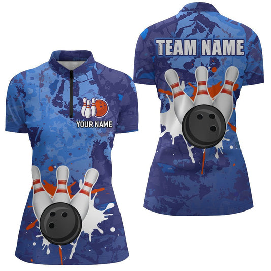 Personalisiertes Bowling-Shirt für Damen | Individuelles Bowling-Trikot | Bowling-Team Liga | Viertelreißverschluss Shirt Z204 - Climcat