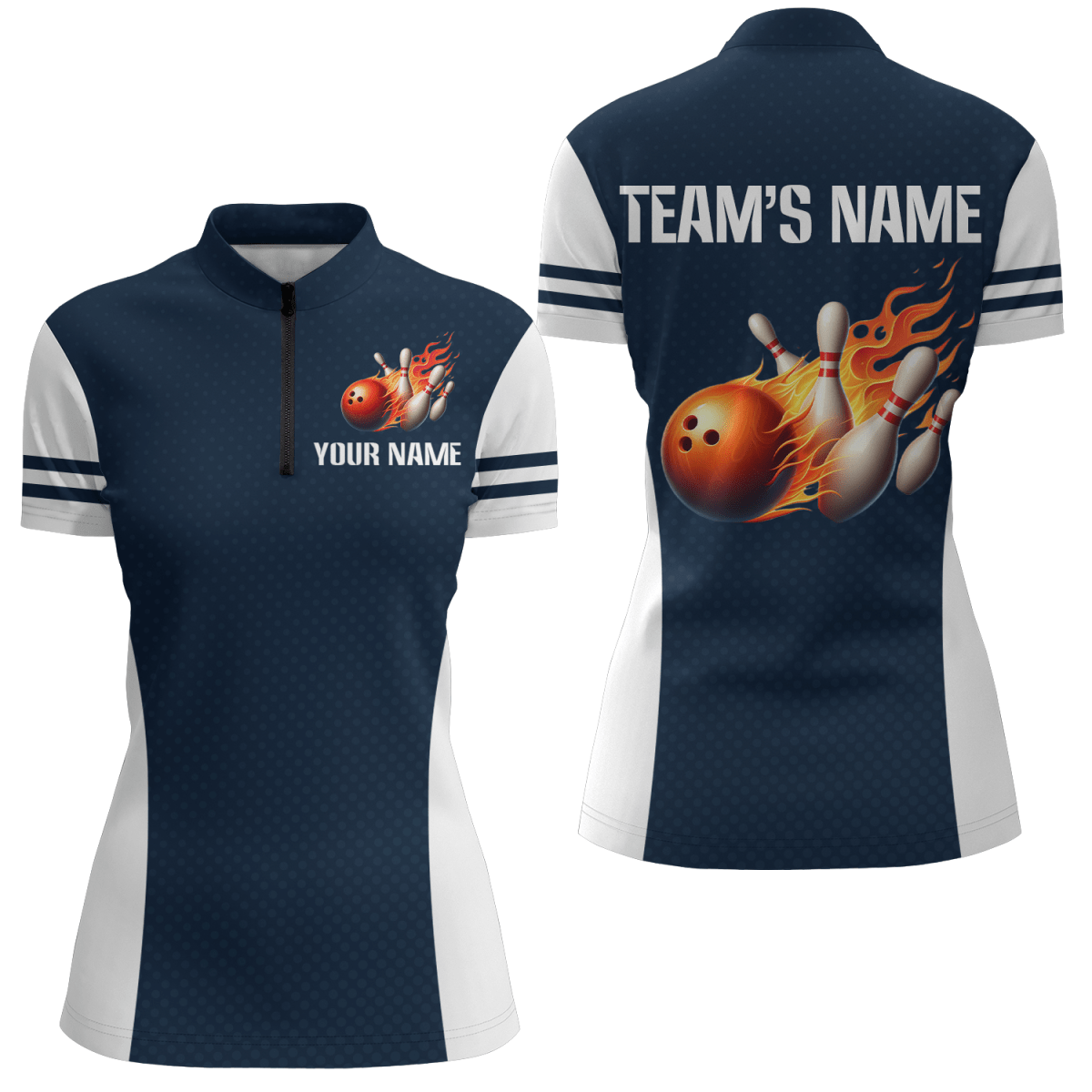 Personalisiertes Bowling-Shirt für Damen | Individuelles Bowling-Trikot | Bowling-Team Liga | Viertelreißverschluss Shirt Z213 - Climcat