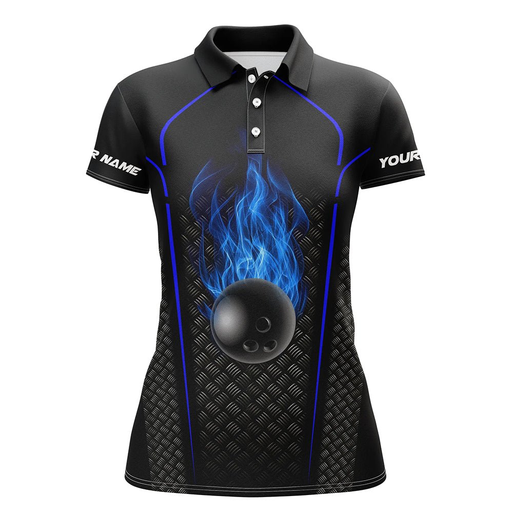 Personalisiertes Bowling-Shirt für Damen | Kurzarm Polo Bowling Trikot | 3D Bowling Team Shirt für Damen | Blau Q5143 - Climcat