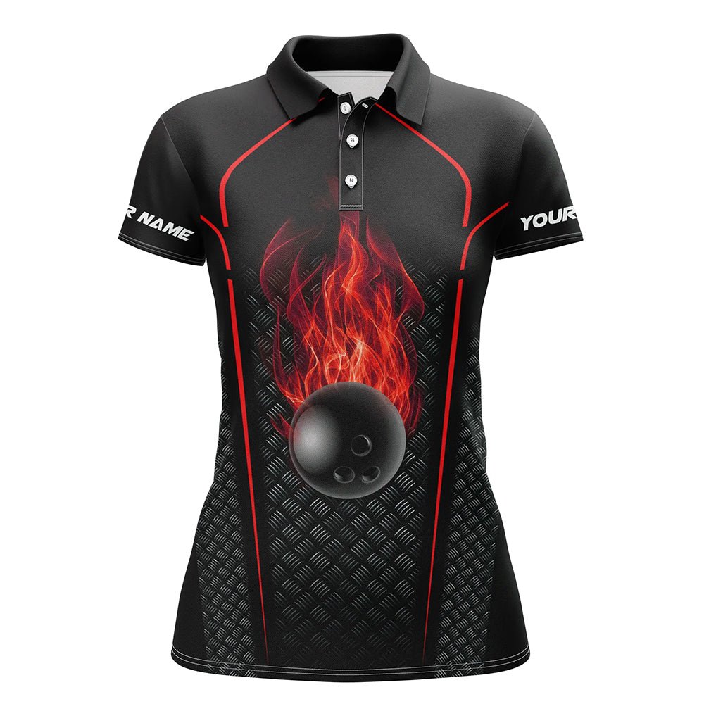 Personalisiertes Bowling-Shirt für Damen | Kurzarm Polo Bowling Trikot | 3D Bowling Team Shirt für Damen | Rot Q6769 - Climcat